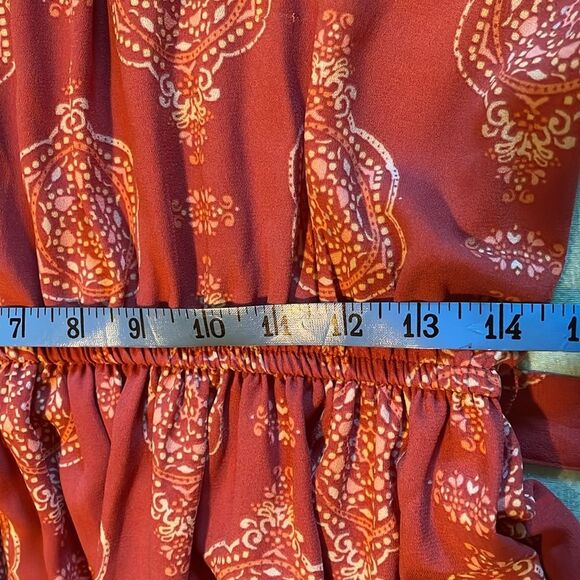Lauren Conrad size M pleated neckline tie back dress burnt orange/sienna EUC - Picture 10 of 14